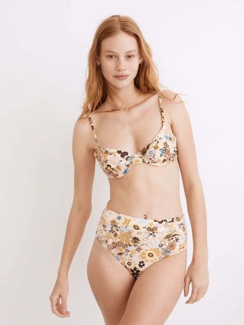 Madewell Floral Dusty Blush High Waisted Bikini Bottom Sz M